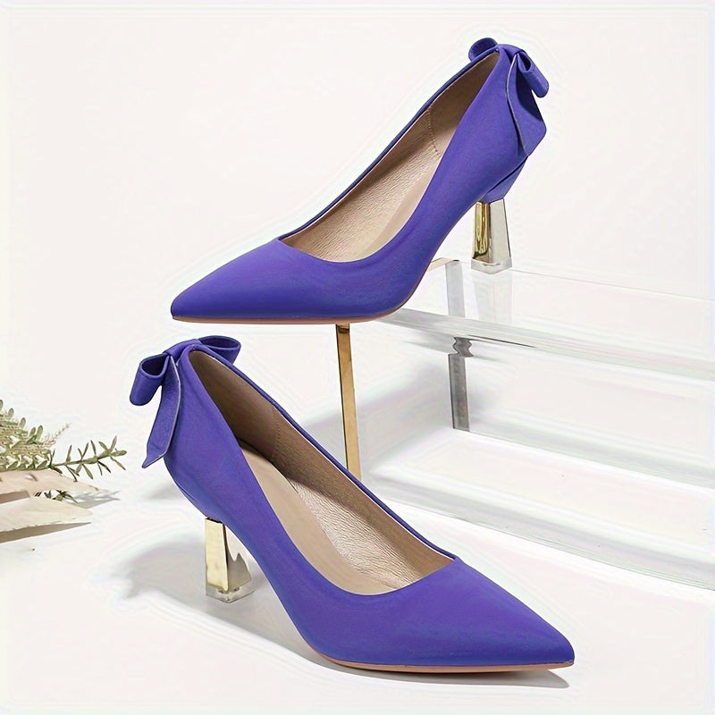 Elegant Bowknot D'Orsay Pumps for Women - Breathable Fabric, Block Heel, Pointed Toe | Versatile All-Season High Heels