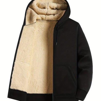 Mens Ultra-Cozy Sherpa-Lined Hooded Jacket - Full Zip, Windproof & Stylish - Perfect for Gym Sports, Winter & Fall