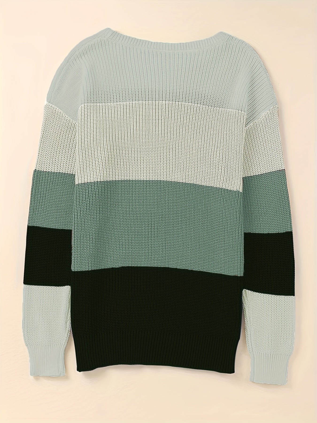 Vibrant Striped Knitwear Top - Soft Crew Neck Long Sleeve Pullover Sweater with Color Block Design, Relaxed Fit, and Cozy Fabric - Women's Casual Wear for Everyday Comfort