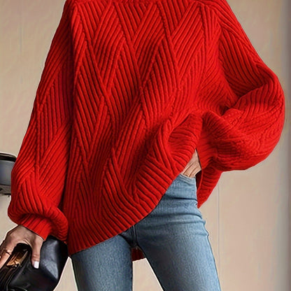 Cozy High Neck Knit Sweater - Soft Solid Color Long Sleeve Pullover - Warm Winter Fashion for Women