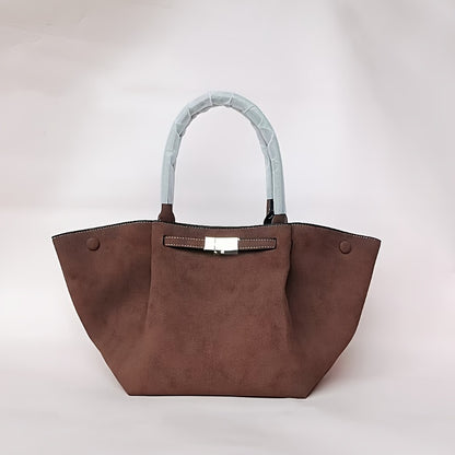 Luxurious Deep Brown PU Suede Tote Bag - Spacious Interior, Secure Buckle Closure, Non-Washable, No Edge Oiling, Autumn and Winter Must-Have, Stylish Accessory for Daily Use