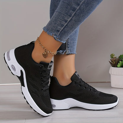 Ultra-Comfortable Women's Knitted Air Cushion Low Top Running Shoes - Breathable, Lightweight, Shock-Absorbing, Slip-Resistant, Lace-Up Design for Outdoor Athletic Activities - Perfect for Fitness, Jogging, Hiking, and Casual Wear