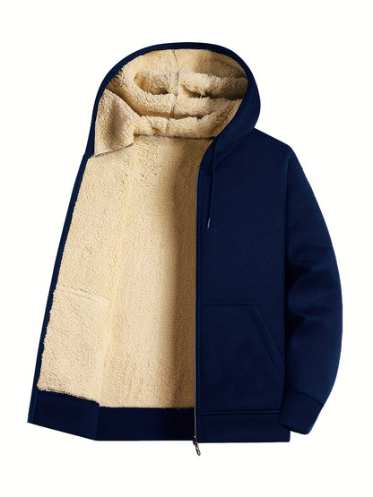 Mens Ultra-Cozy Sherpa-Lined Hooded Jacket - Full Zip, Windproof & Stylish - Perfect for Gym Sports, Winter & Fall