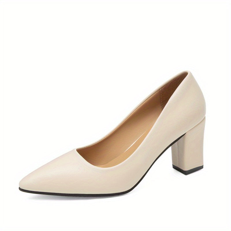 Elegant Pointed-Toe Pumps - Comfortable Soft Sole & Stable Block Heel, Solid Color | Perfect for Office & Stylish Everyday Wear