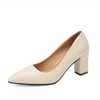 Elegant Pointed-Toe Pumps - Comfortable Soft Sole & Stable Block Heel, Solid Color | Perfect for Office & Stylish Everyday Wear