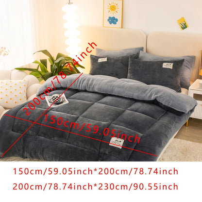 1pc Velvet Sherpa Comforter Insert - All Season Bread Grid Quilted Ultra Soft Breathable Comforter, Machine Washable Bedroom Warm Autumn And Winter Comforter