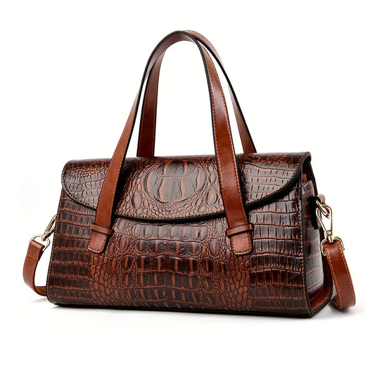 Vintage Chic Crocodile Embossed Tote Bag - Spacious Interior, Magnetic Closure, Adjustable Crossbody Strap, Luxury Handbag for Women - Perfect for Daily Use, Work, Travel, and Special Occasions