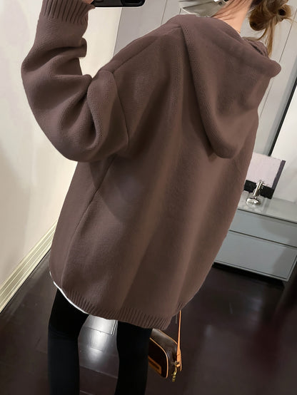 Smile Face Oversized Hoodie - Casual Long Sleeve Drawstring Sweater with Relaxed Fit, Soft Fabric, and Cozy Design for Women's Everyday Wear