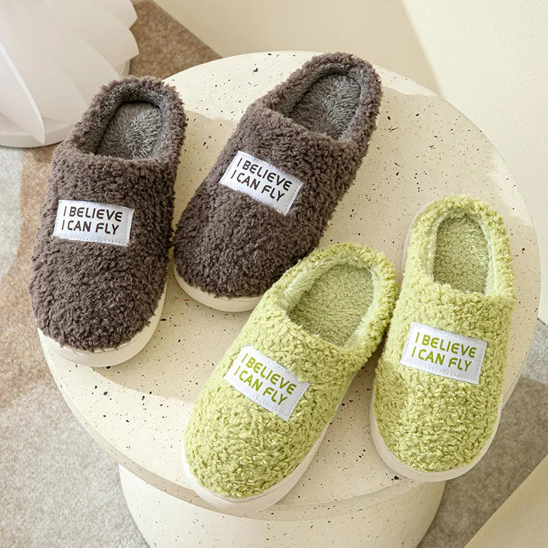 GAI New Women slippers Warm winter Brown white Green indoor non-slip thick soled women slippers