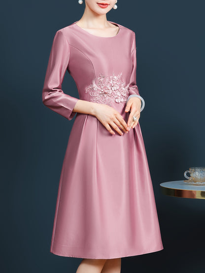 Stunning Pink Embroidered 3/4 Sleeve Mid-Length Dress for Mother of the Bride or Wedding Guest - Slimming, Elegant, and Sophisticated - Perfect for Formal Occasions and Special Events