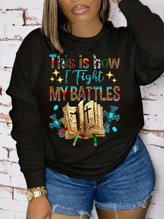 Stylish Cross & Bible Print Sweatshirt - Soft, Casual, Long Sleeve, Crew Neck, Relaxed Fit, Women's Christian Clothing for Everyday Wear