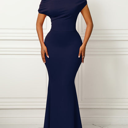 Sleeveless Asymmetrical Neck Bodycon Maxi Dress - Elegant Mermaid Silhouette Gown for Evening & Weddings