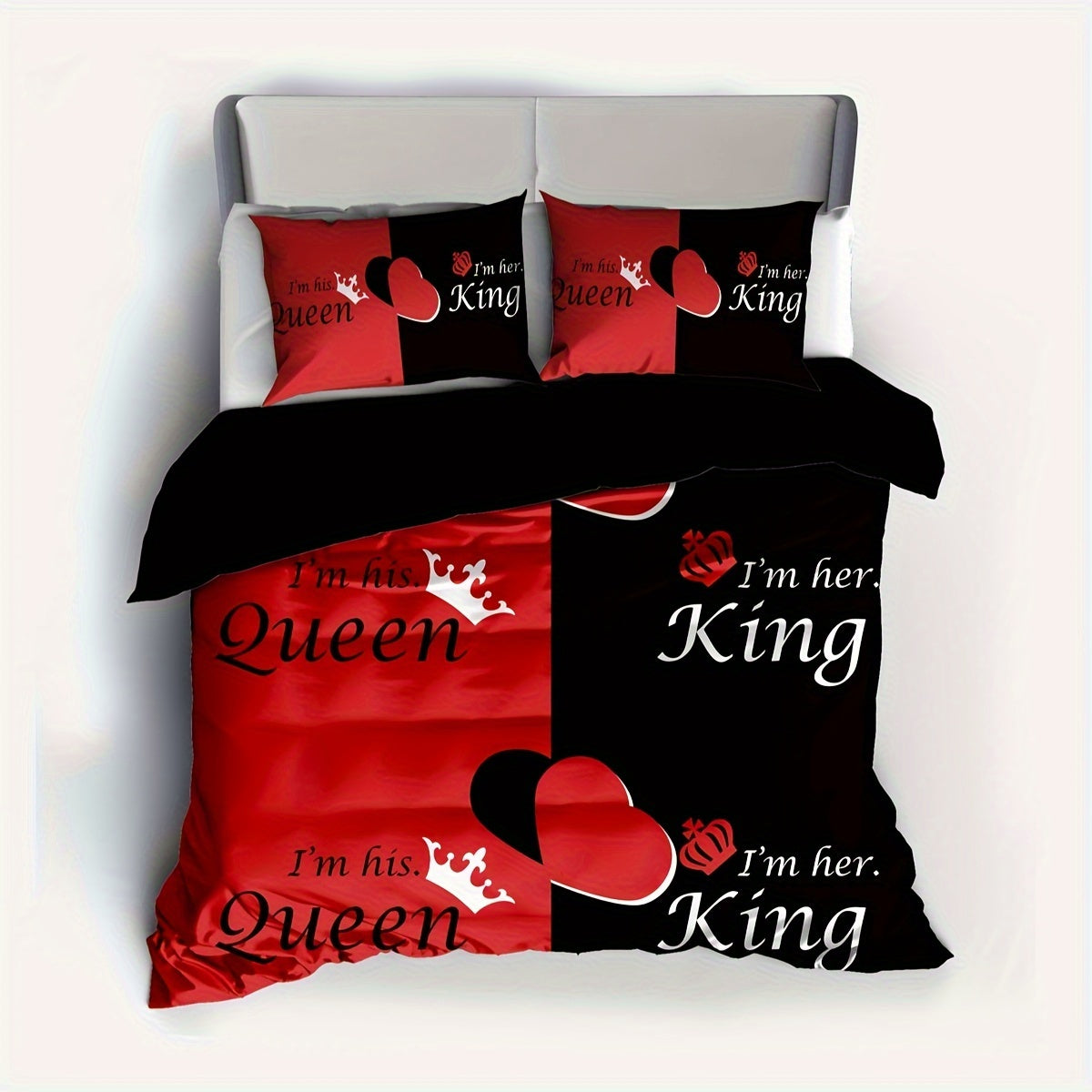 3pcs Duvet Cover Set (1*Duvet Cover + 2*Pillowcase, Without Core), Fashion Queen And King Crown Print Bedding Set, Soft Comfortable And Breathable Duvet Cover, For Bedroom, Guest Room