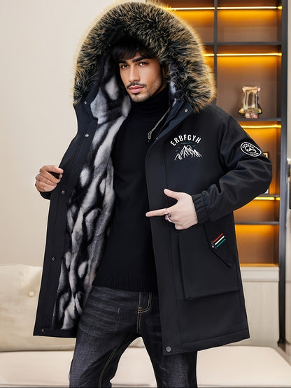 Mens Fashionable Mountain Print Hooded Jacket - Cozy, Insulated & Thick - Premium Fleece Lined for Chic Fall Winter Style - All-Season Warmth