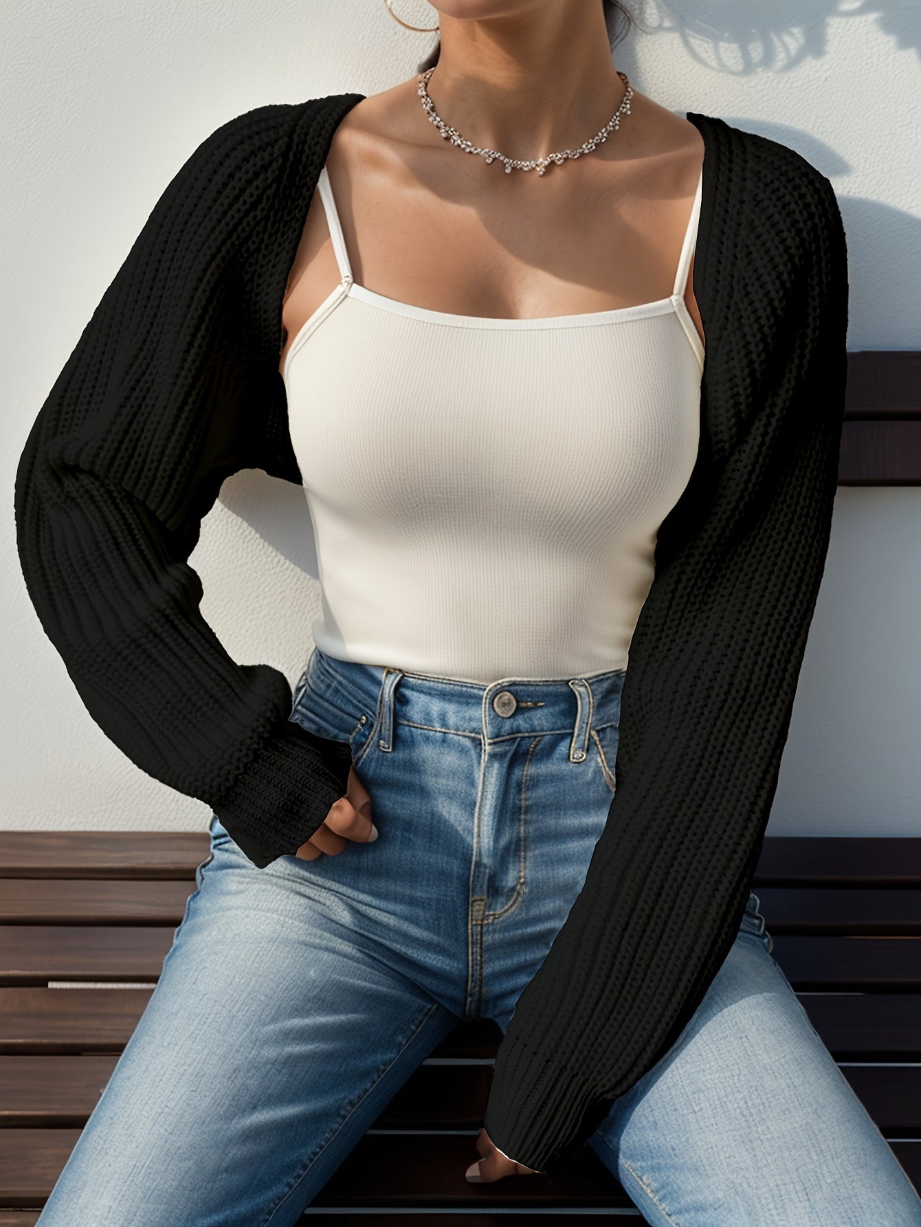 Trendy Crop Cardigan - Open Front Design, Ribbed Long Sleeve, Stylish and Comfortable - Perfect for Women, Ideal for Spring and Fall Seasons