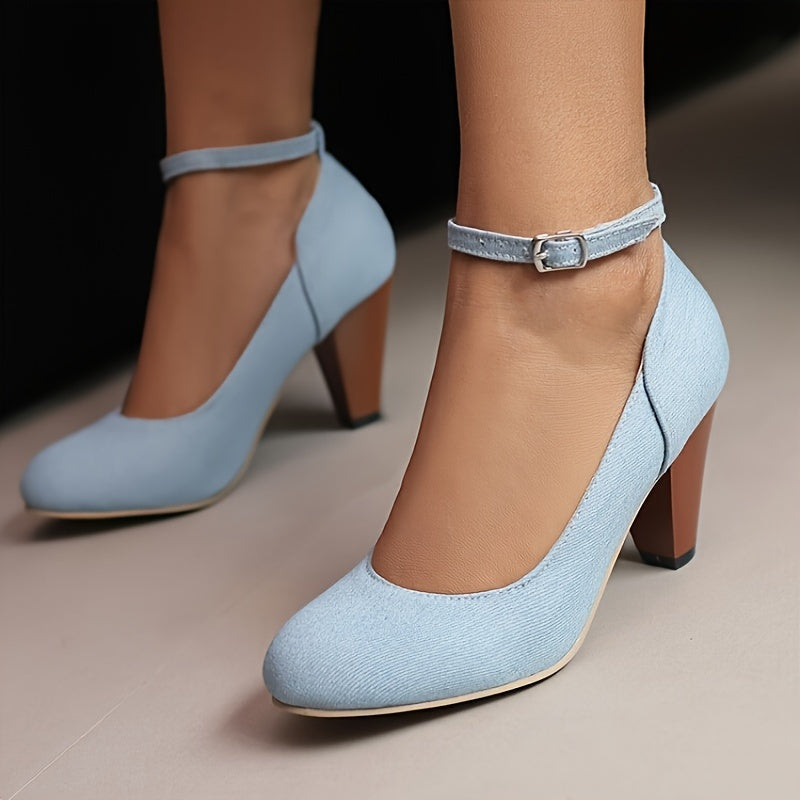 Stylish Women's High Heels - Solid Color, Fashion Round Toe, Buckle Strap, Dress Pumps for Formal Occasions, Comfortable and Durable, Easy to Match with Various Outfits