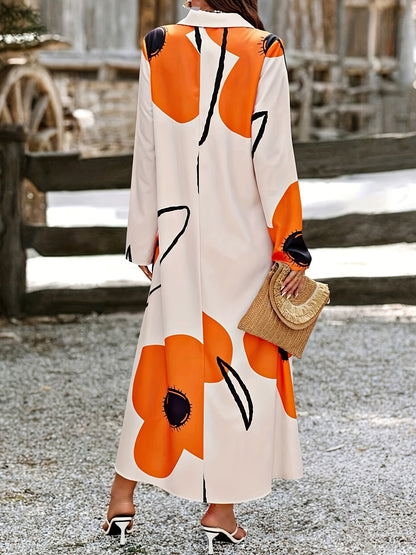 Stunning Floral Print Long Sleeve Maxi Dress - Elegant, Loose Fit, Polyester, Machine Washable, Customized Style for Women - Perfect for All Seasons