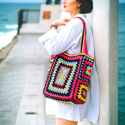 Vibrant Bohemian Chic Crochet Tote Bag - Handcrafted, Fashion-Forward Ethnic Style - Perfect for Womens Travel Adventures, Versatile & Lightweight