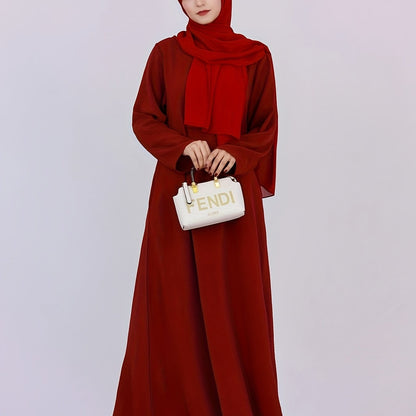 Stylish Crew Neck Long Sleeve Kaftan Maxi Dress - Elegant Solid Color, Flowy Design, Comfortable Wear, Women's Fashion Clothing for Everyday Occasions