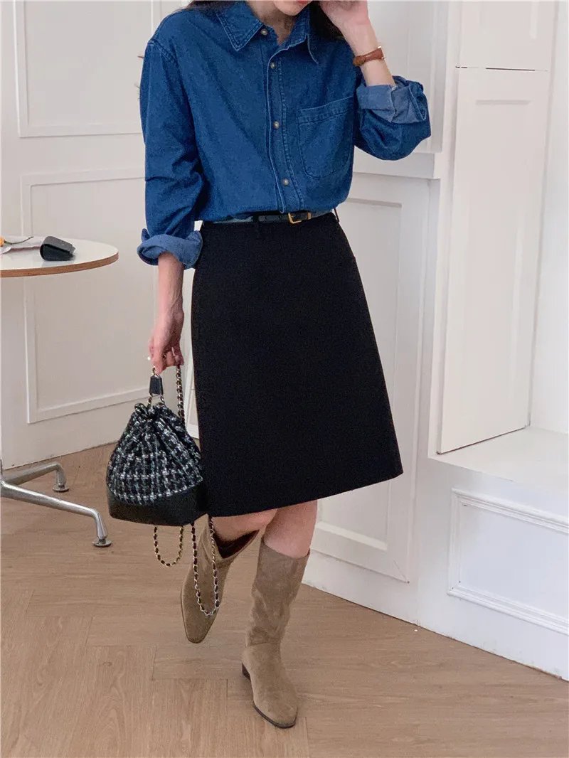 -Casual Outfits Women Blouse Female Shirt Summer Womens Blouses Spring Maxi Blusas Casual Cowboy Vintage Long Sleeve Denim Oversize Loose Blue