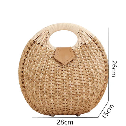 eybag Woven Round Women Handbags Summer Knitting Hollow Out Casual Rattan Beach Bags Female Fashion Hobos Purses