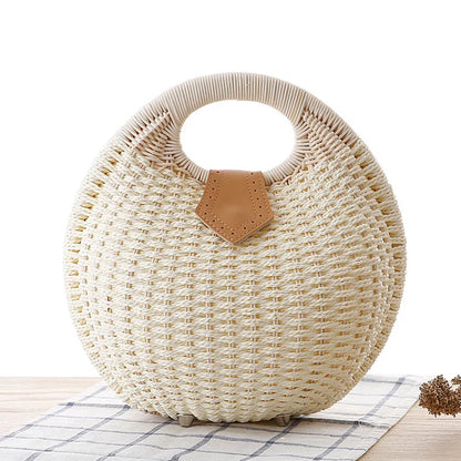 eybag Woven Round Women Handbags Summer Knitting Hollow Out Casual Rattan Beach Bags Female Fashion Hobos Purses