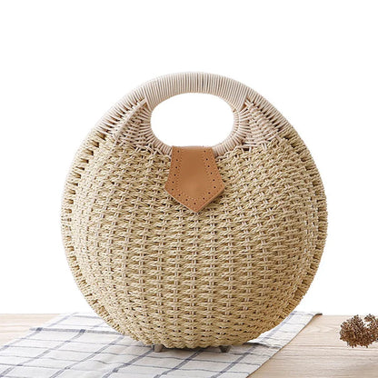 eybag Woven Round Women Handbags Summer Knitting Hollow Out Casual Rattan Beach Bags Female Fashion Hobos Purses