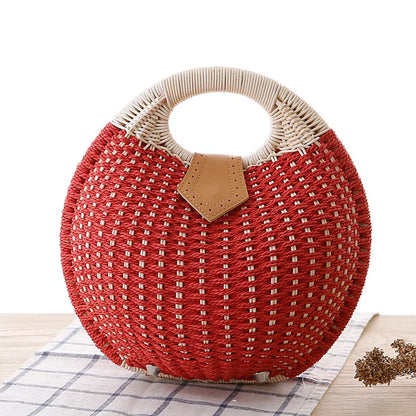 eybag Woven Round Women Handbags Summer Knitting Hollow Out Casual Rattan Beach Bags Female Fashion Hobos Purses