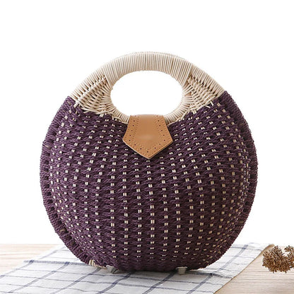 eybag Woven Round Women Handbags Summer Knitting Hollow Out Casual Rattan Beach Bags Female Fashion Hobos Purses