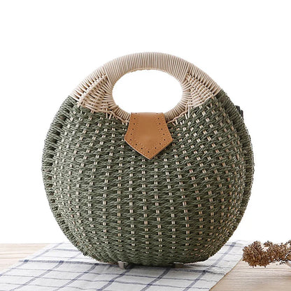 eybag Woven Round Women Handbags Summer Knitting Hollow Out Casual Rattan Beach Bags Female Fashion Hobos Purses