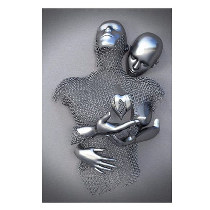 Nordic Couples Metal Figure Statue Wall Art Canvas Painting Lover Sculpture Poster Print Wall Picture for Living Room Home Decor