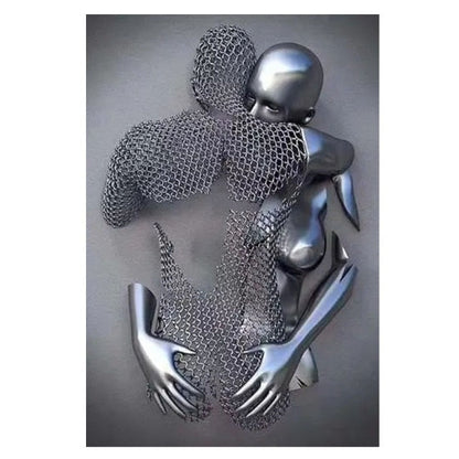 Nordic Couples Metal Figure Statue Wall Art Canvas Painting Lover Sculpture Poster Print Wall Picture for Living Room Home Decor