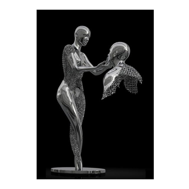 Nordic Couples Metal Figure Statue Wall Art Canvas Painting Lover Sculpture Poster Print Wall Picture for Living Room Home Decor