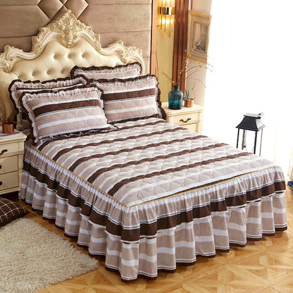   Christmas Princess Bedding Bed Skirt bedspread Pillowcases Winter Thick Warm Lace Bed Sheets Mattress Cover King Queen Size Bed Cover