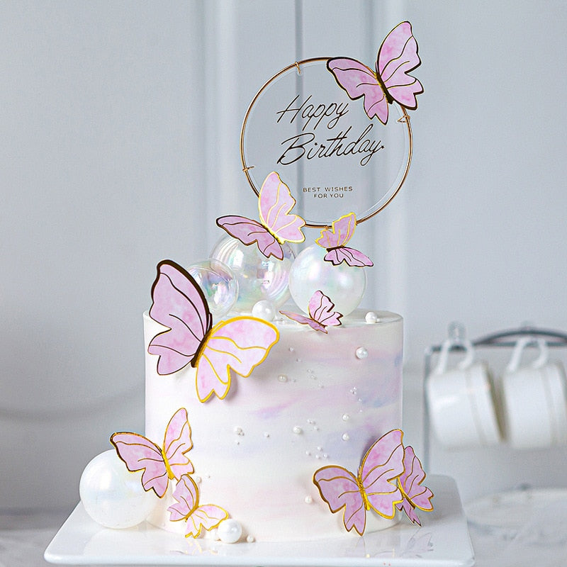 Party gifts Party decoration hot sale new gifts for Baby Butterfly Cake Toppers Happy Birthday Cake Toppers Valentine Cake Decoration DIY Painted For Wedding Birthday Party Baby Shower