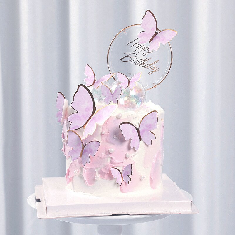 Party gifts Party decoration hot sale new gifts for Baby Butterfly Cake Toppers Happy Birthday Cake Toppers Valentine Cake Decoration DIY Painted For Wedding Birthday Party Baby Shower