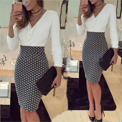 office lady elegant dress Women Formal Business Stretch Evening Slim Pencil Dress fashion plaid patchwork party dresses vestido1