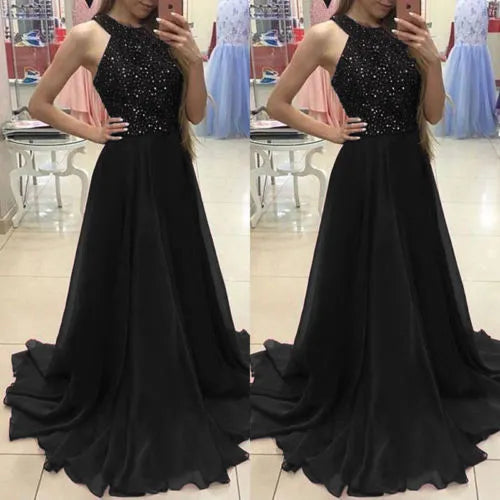 Fashion Brand New Women Sequins temperament Sleeveless Formal Wedding Bridesmaid Party Elegant Long Dress