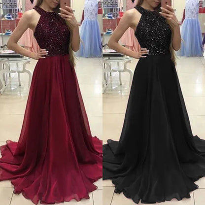 Fashion Brand New Women Sequins temperament Sleeveless Formal Wedding Bridesmaid Party Elegant Long Dress