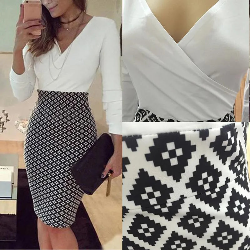 office lady elegant dress Women Formal Business Stretch Evening Slim Pencil Dress fashion plaid patchwork party dresses vestido1