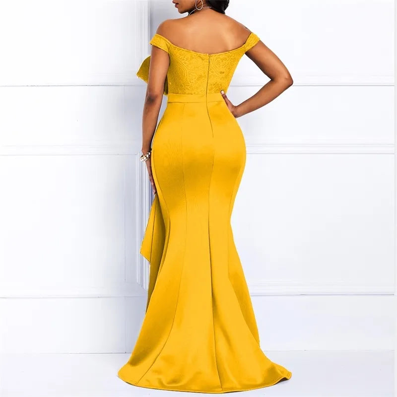 Yellow Dress Long For Women Off Shoulder Sexy Mermaid Beads Skinny Prom Floor Length Evening Dinner Wedding Party Maxi Dresses 210510